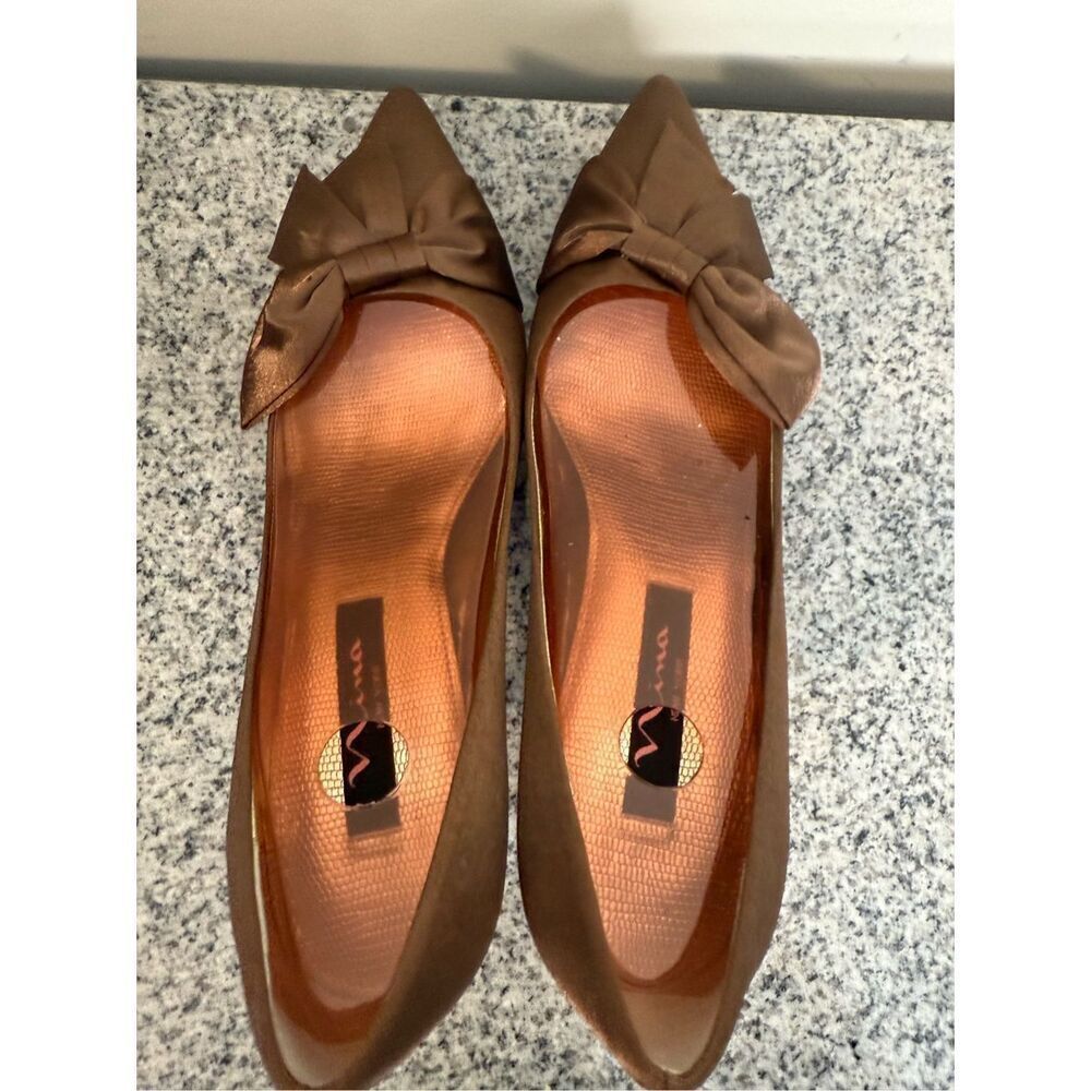 Nina Shoes Evening Formal Satin Dressy Copper Brown Bow Kitten Heels 7.5 Point T - Picture 5 of 9